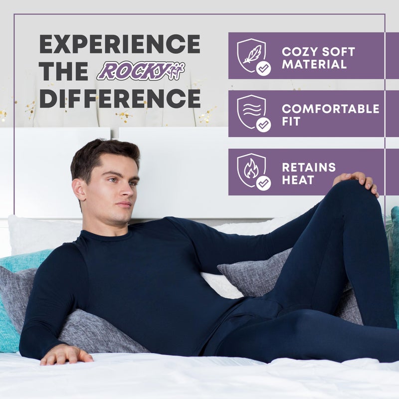 Rocky Thermal Underwear Men Long Johns Men Thermal Underwear Thermals Mens Base Layer Mens Thermals Top and Bottom Set (Black, Medium, Standard Weight - 185 GSM, One Pack) - Image 5